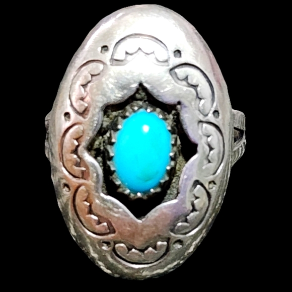 Native American Jewelry - Sterling Silver Native American Ring with Turquoise Stone Size 6 Fine Jewelry
